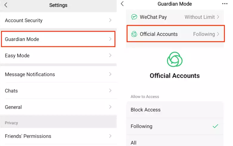 Restrict WeChat Official Accounts